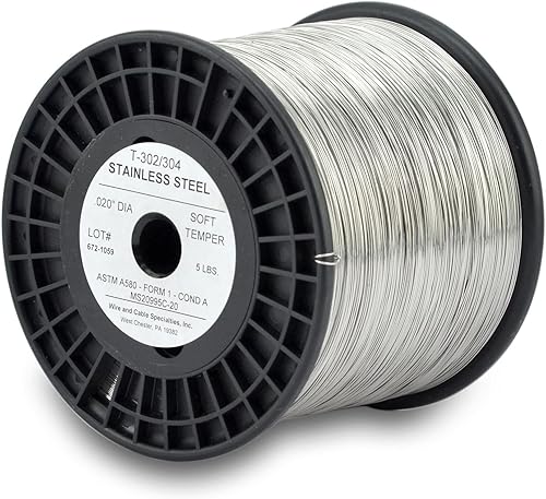 Miniatura 9 de Alambre de especialidades de alambre y cable, T302304 inoxidable, NASM20995, MS20995C, ASTM A580 Cond A, AMS5697.032 in (0.81 mm), carrete de 5 lb