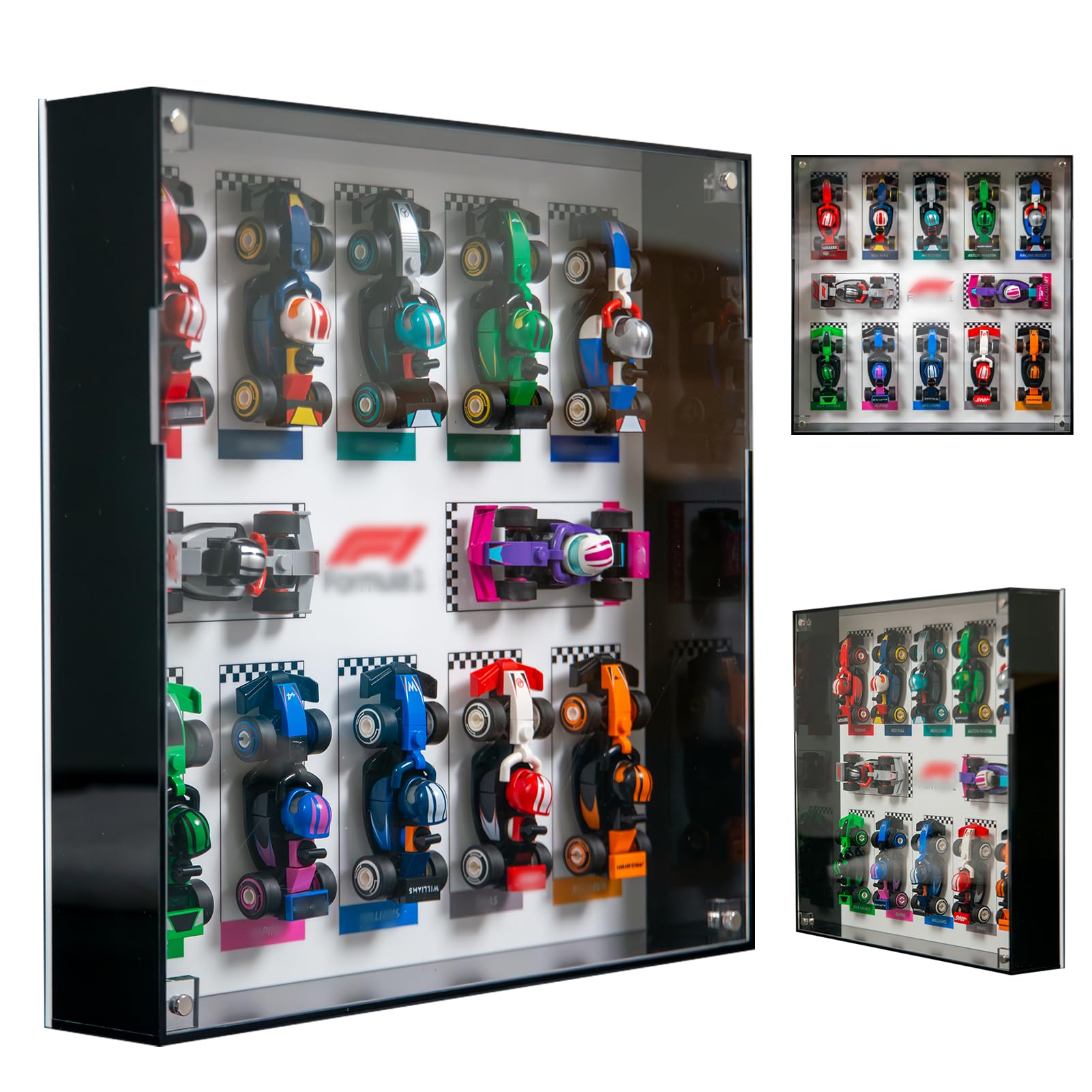 NOVDA Acrylic Display Case Compatible with Lego F1 Speed Champions 71049, Collectables -F1 Racing Car Collections Wall Mount Storage Box, 10.62x10.62x1.96 IN (Excluding Models)
