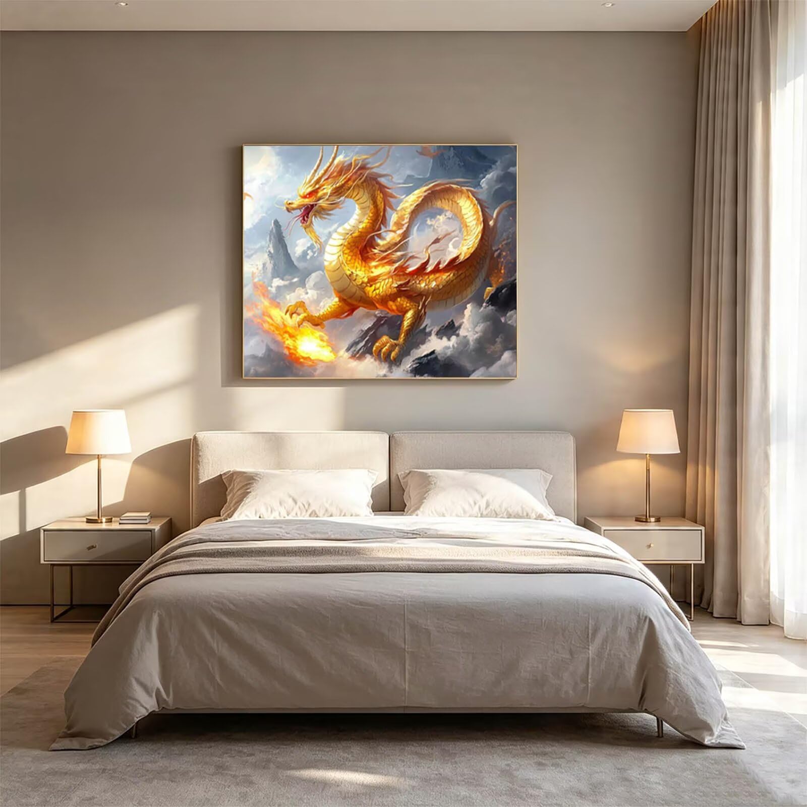 Dipingere con i Numeri Adulti Drago Tele per Dipingere 70x95cm ZSHS-1826 | Kit Pittura Hobby Creativi Adulti con Colori Acrilici Pennello Paittura Tela Stile Cinese per Quadri Moderni Soggiorno