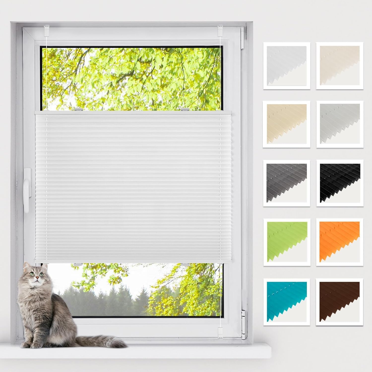 BelleMax Plissee ohne Bohren Klemmfix, Weiß 60x140cm(BxH), Easyfix lichtdurchlässig Sichtschutz und Sonnenschutz, Jalousie Plisseerollo mit Klemmträger, Faltrollo für Fenster & Tür