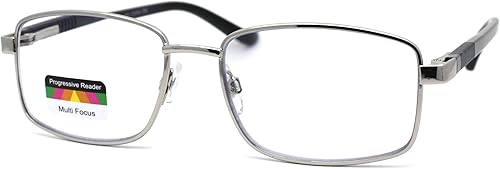 Gafas de lectura progresiva para hombre clásicas de metal rectangular con bisagras de resorte 3 focales