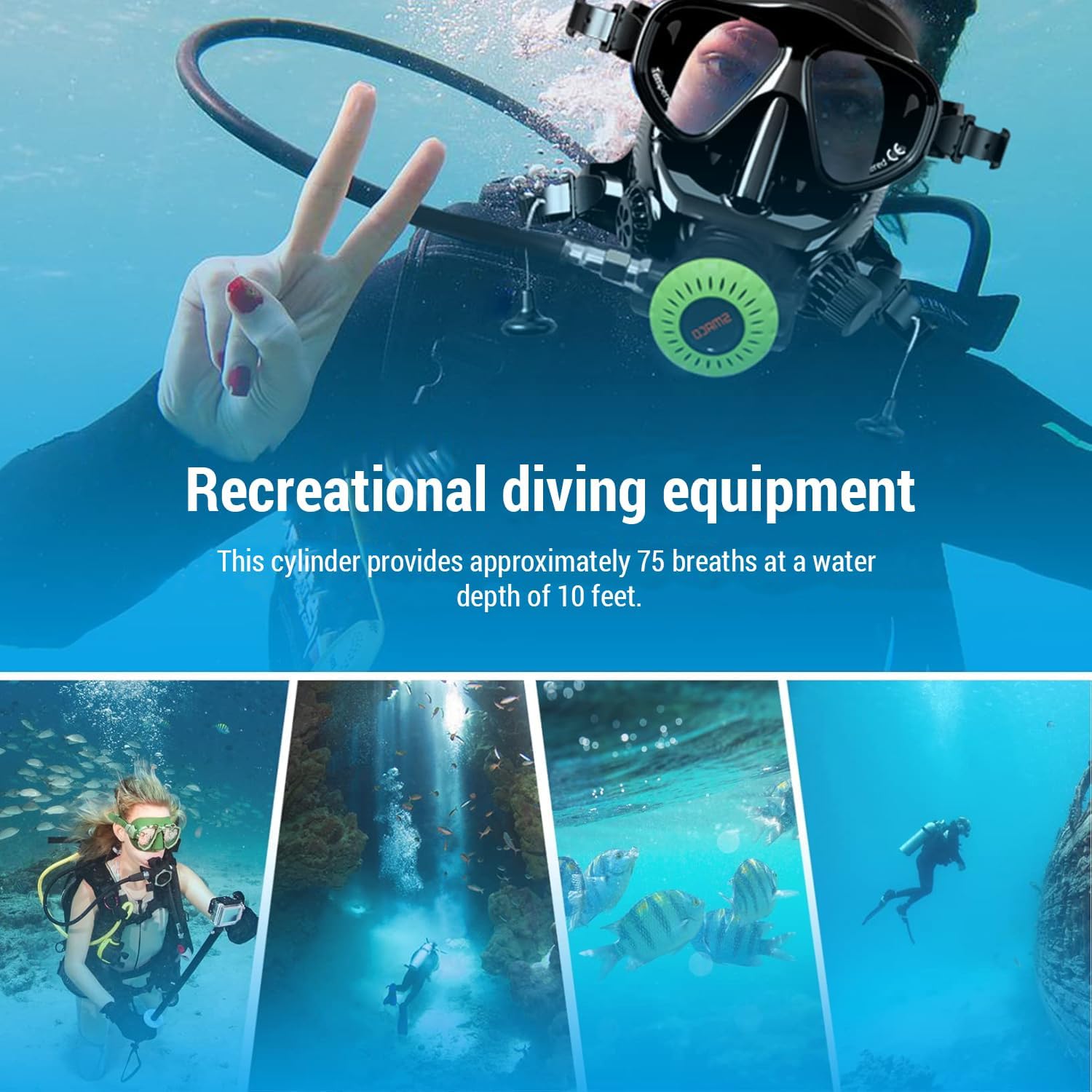 SMACO Mini Scuba Tank S400 Scuba Tank 1.0L Capacity with Underwater Breathing Portable Diving Gear Emergency Backup Diving Tank Rescue Pony Bottle