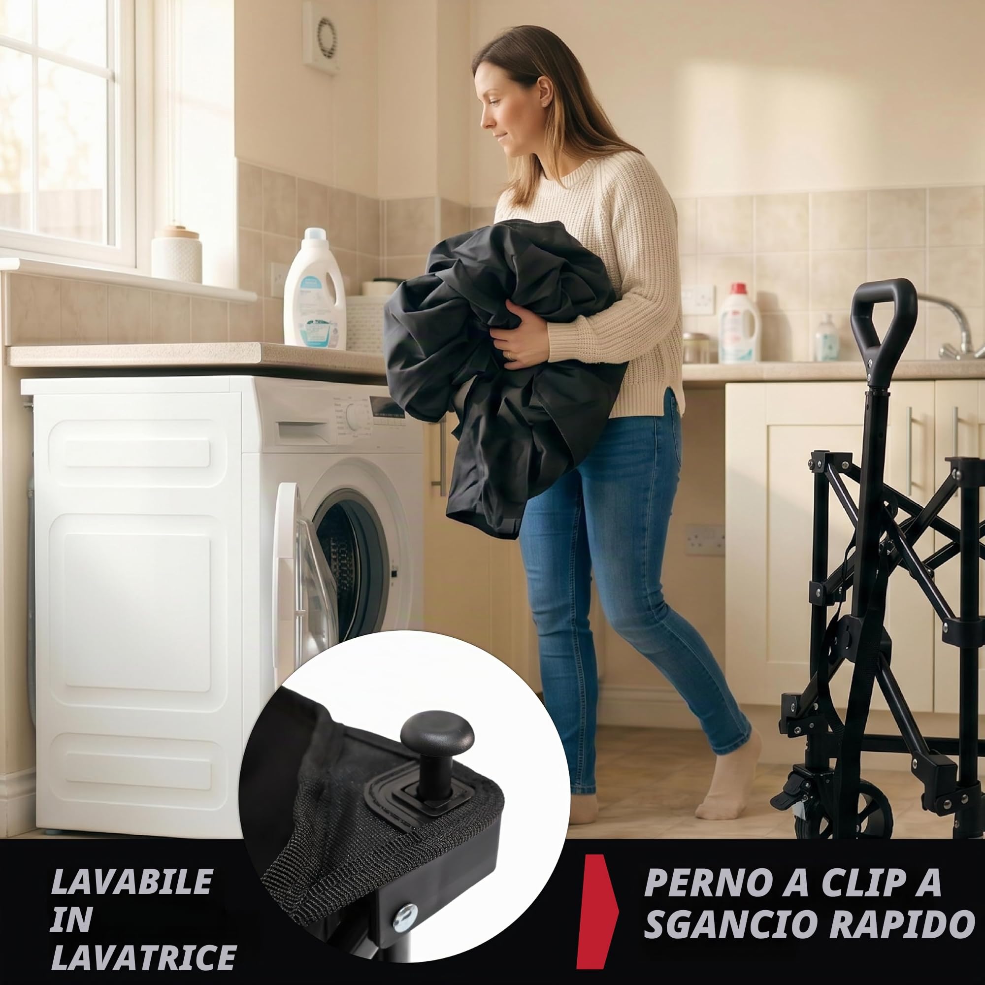 MoverX Carrello da 200 litri, pieghevole, portatile, per campeggio, spiaggia, giardino, picnic, shopping, pesca, ruote larghe, manico regolabile, nero