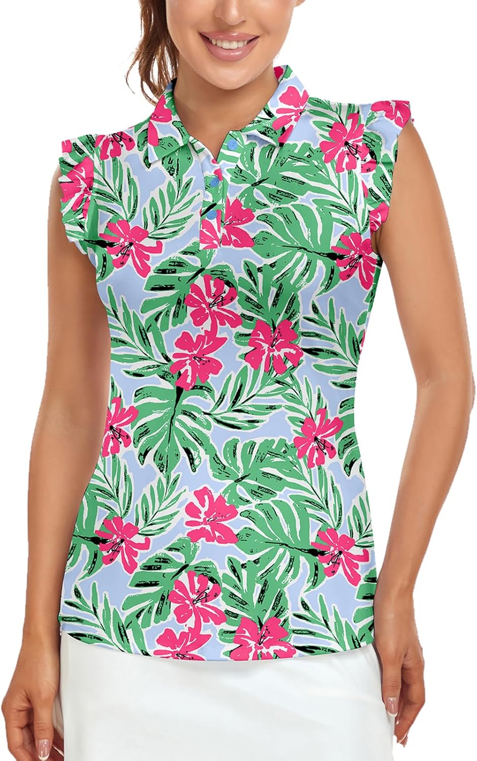 Womens Sleeveless Golf Shirt Ruffle Sleeve Polo Shirts Moisture Wicking Golf Apparel Tennis Shirts Golf Tank Tops