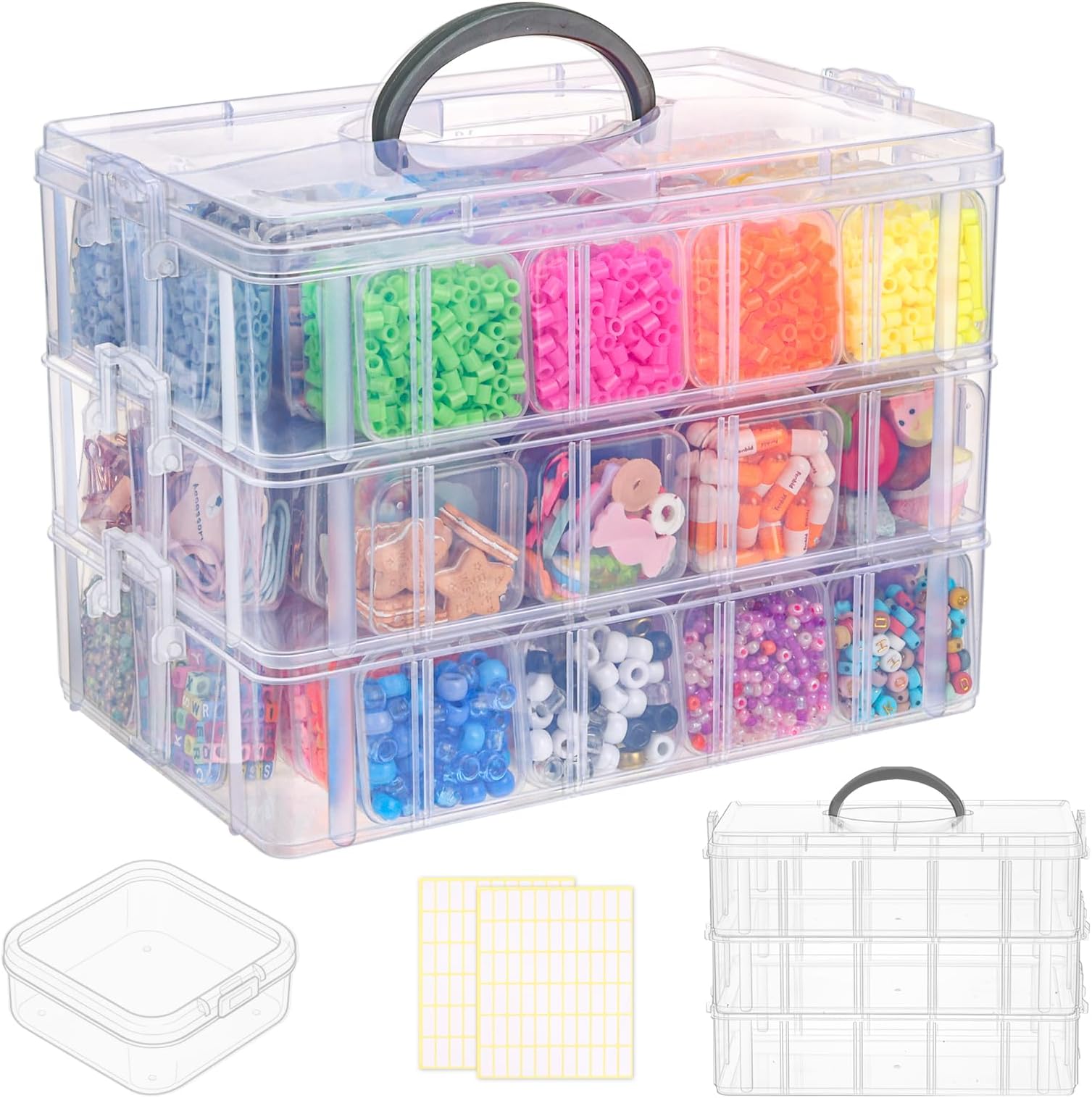 SGHUO Bead Organizer Box, 84 PCS Small Organizers, 3-Tier Stackable Storage Container Box for Art Craft Storage, Washi Tape, Jewelry, Beauty & Sewing Supplies