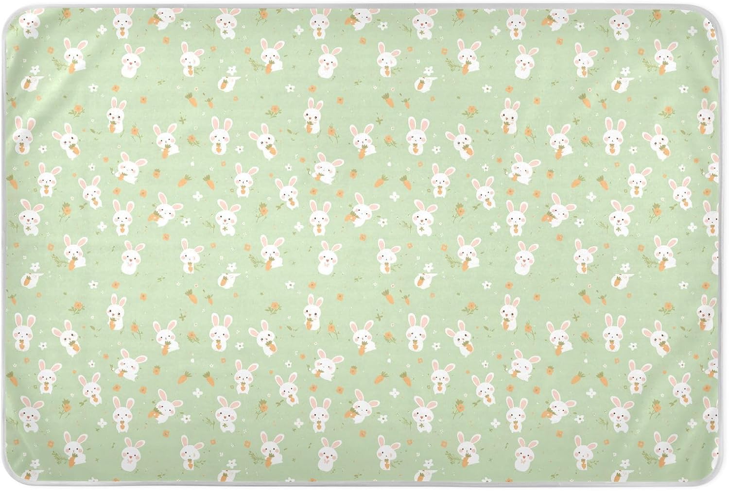 Green Cute Rabbits Cartoon Extra Large Resuable Diaper Mats Water Resistant Pets Potty Training Mat Non-Slip Pad Liner for Infant Toddler , 52" L x 34" W