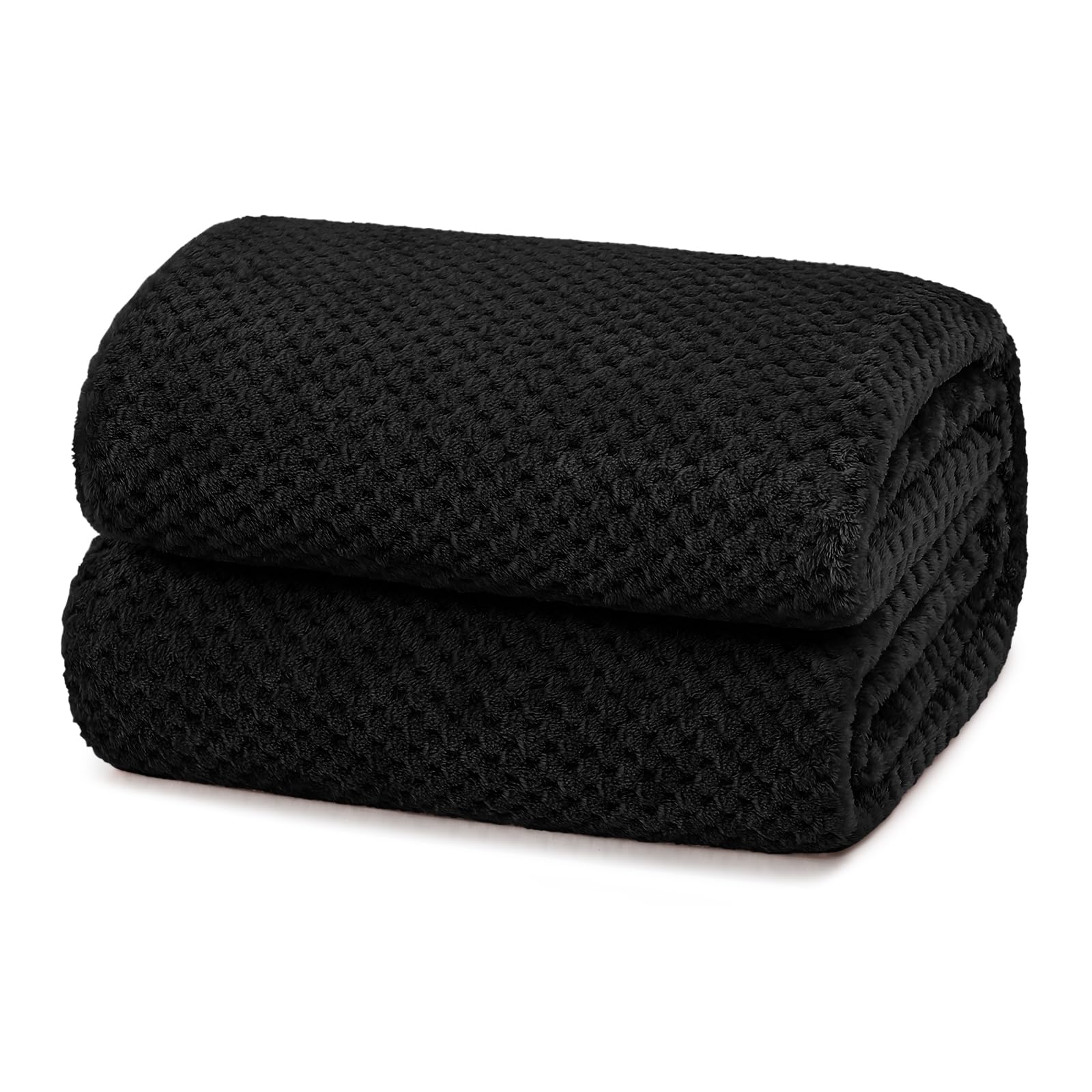 Manta Waffle 150 x 200 cm, Manta para Sofa Polar Cálida Cama de Franela Super Suave, Acogedora y Aómoda, Nero