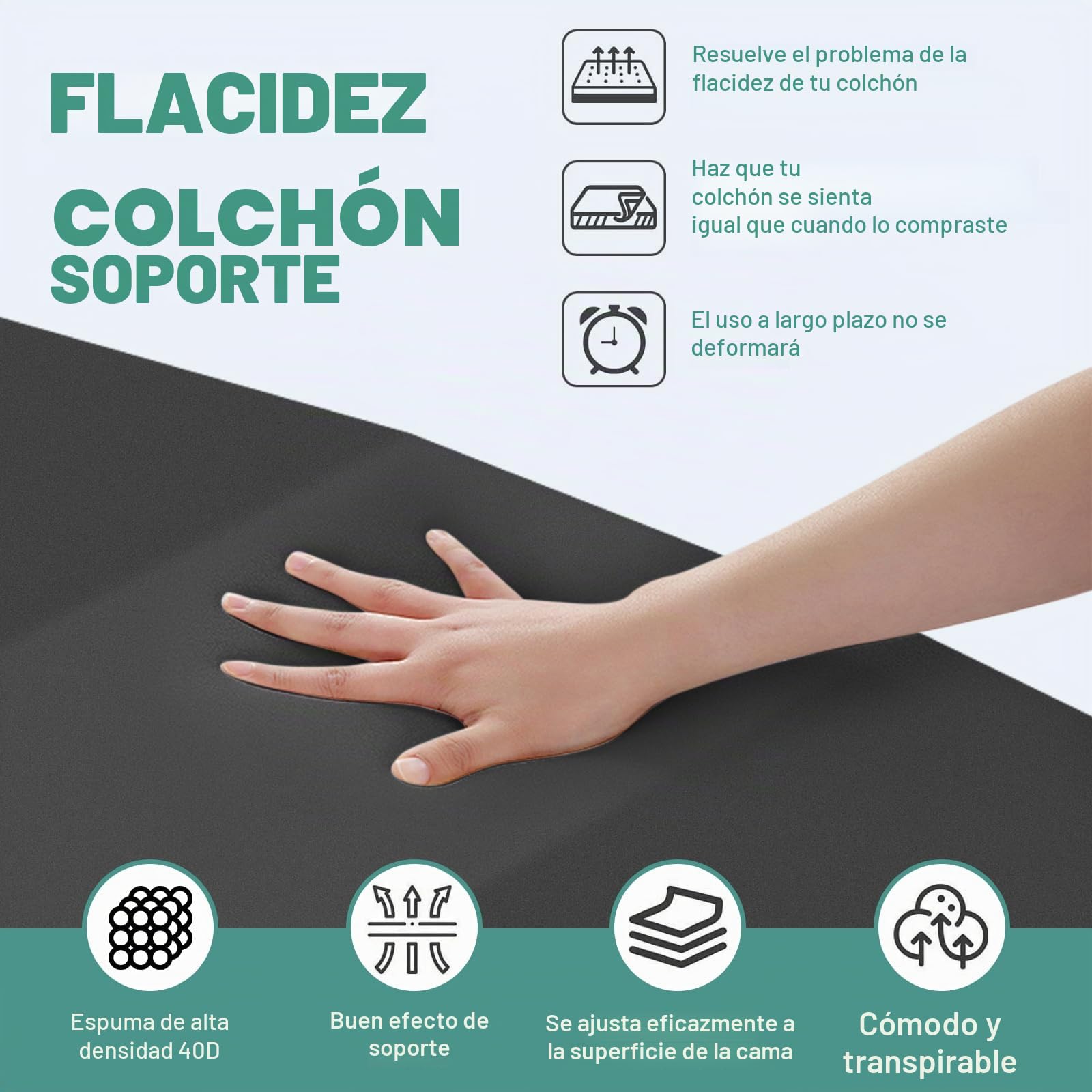 Soporte para Colchón Hundido Arregla Camas Hundidas Almohadilla de Inserción de Espuma de Alta Densidad 40D, Tablas de Soporte de Colchón, Soportes de Colchón Hundido Almohadilla de Espuma para Camas