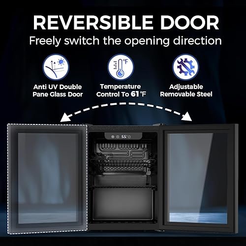 Miniatura 7 de Refrigerador de bebidas de 1.7 pies cúbicos, mini puerta de vidrio para 68 latas con estantes ajustables, pantalla digital de temperatura, nevera