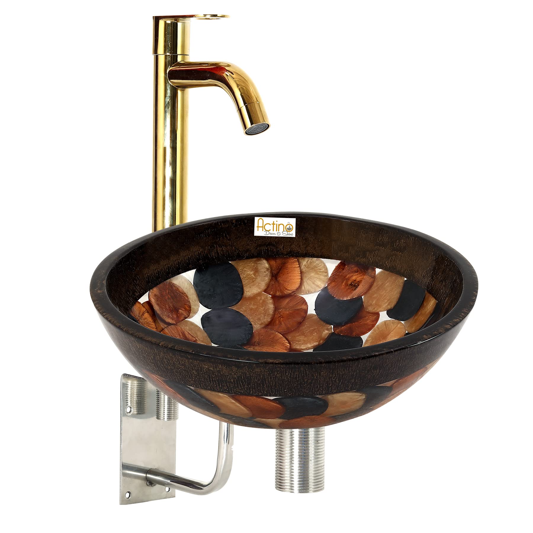 ACTINO DECOR & SHINE Resin Round Designer Wash Basin Countertop Tabletop For Living Room Hotel Lobby Bathroom Basins & Living Room/Vessel/Sink/Wash Basin Brown Multicolor_14 x 14 (B0BLSQBNVW) Amazon Price History, Amazon Price Tracker