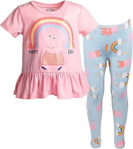 Peppa Pig Conjunto de camiseta y leggings con volantes para niñas pequeñas (2T - 7-8)