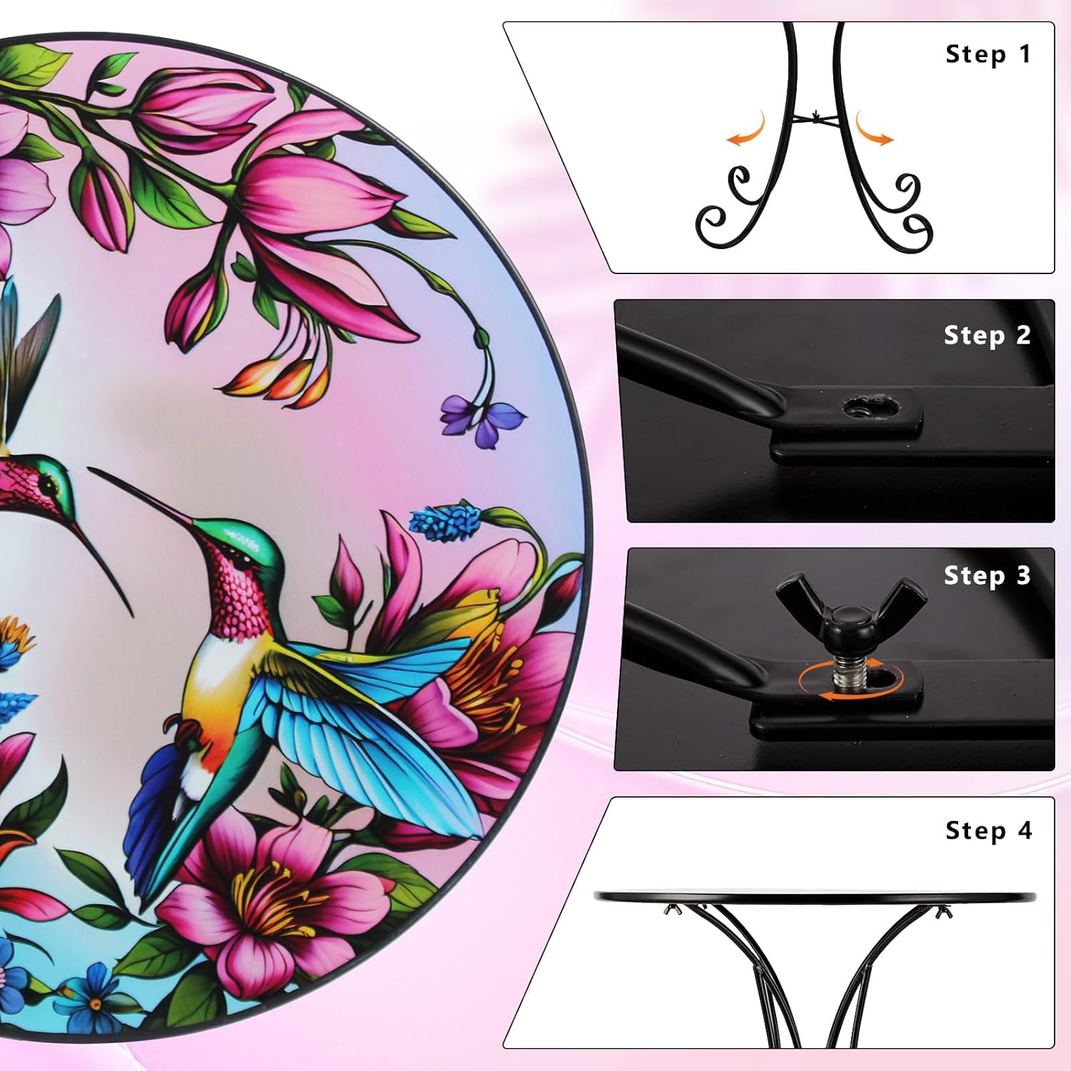 18" Side Table Outdoor, Hummingbird Metal Accent Table, Indoor Small Round End Tables, Plant Stand Tables for Patio Yard Balcony Garden Bedside