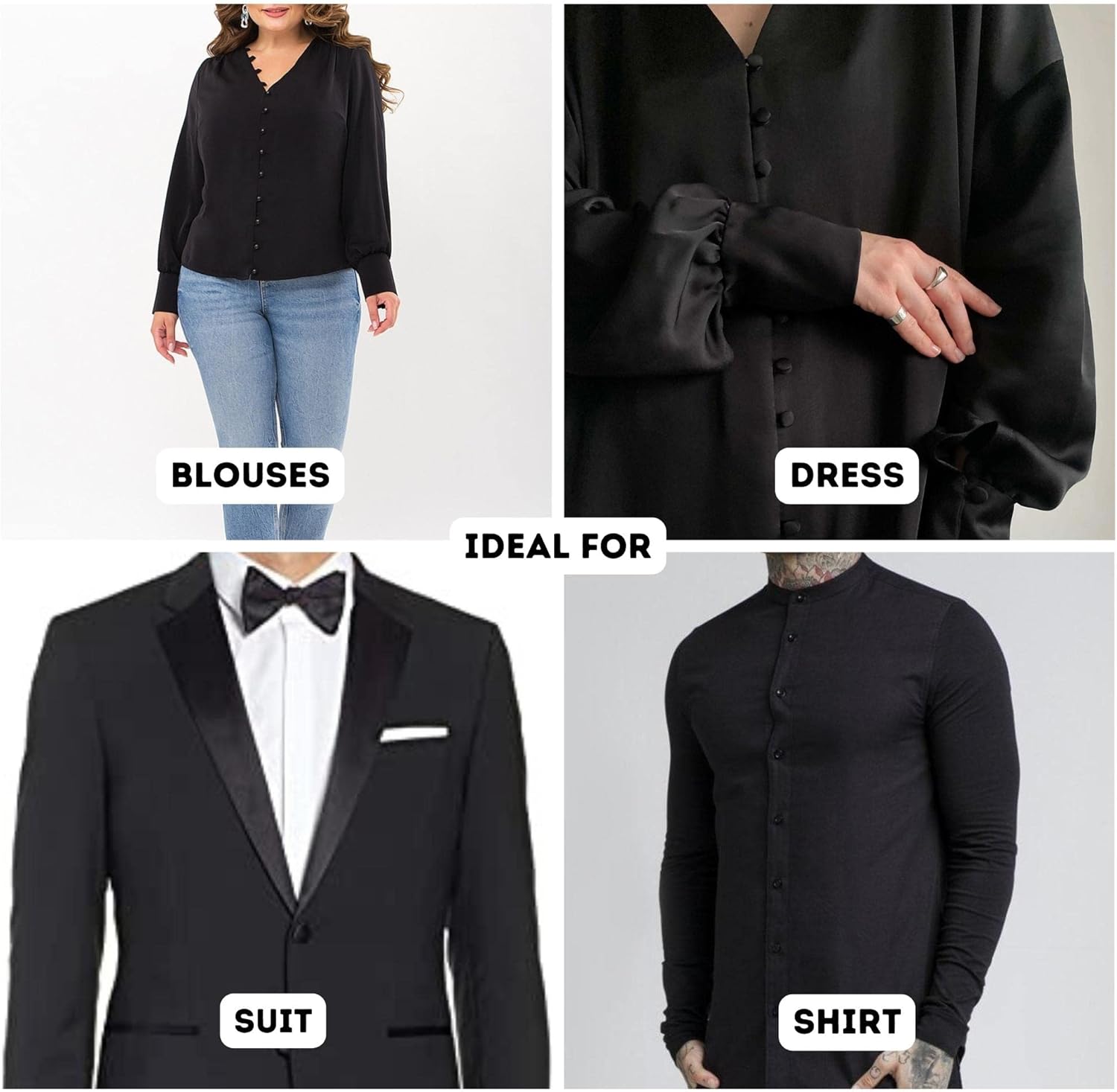 Pack of 12 Black Tuxedo Buttons 24L Shank 0.6 Inch for Craft Suit Sewing - Satin Covered - Image 4