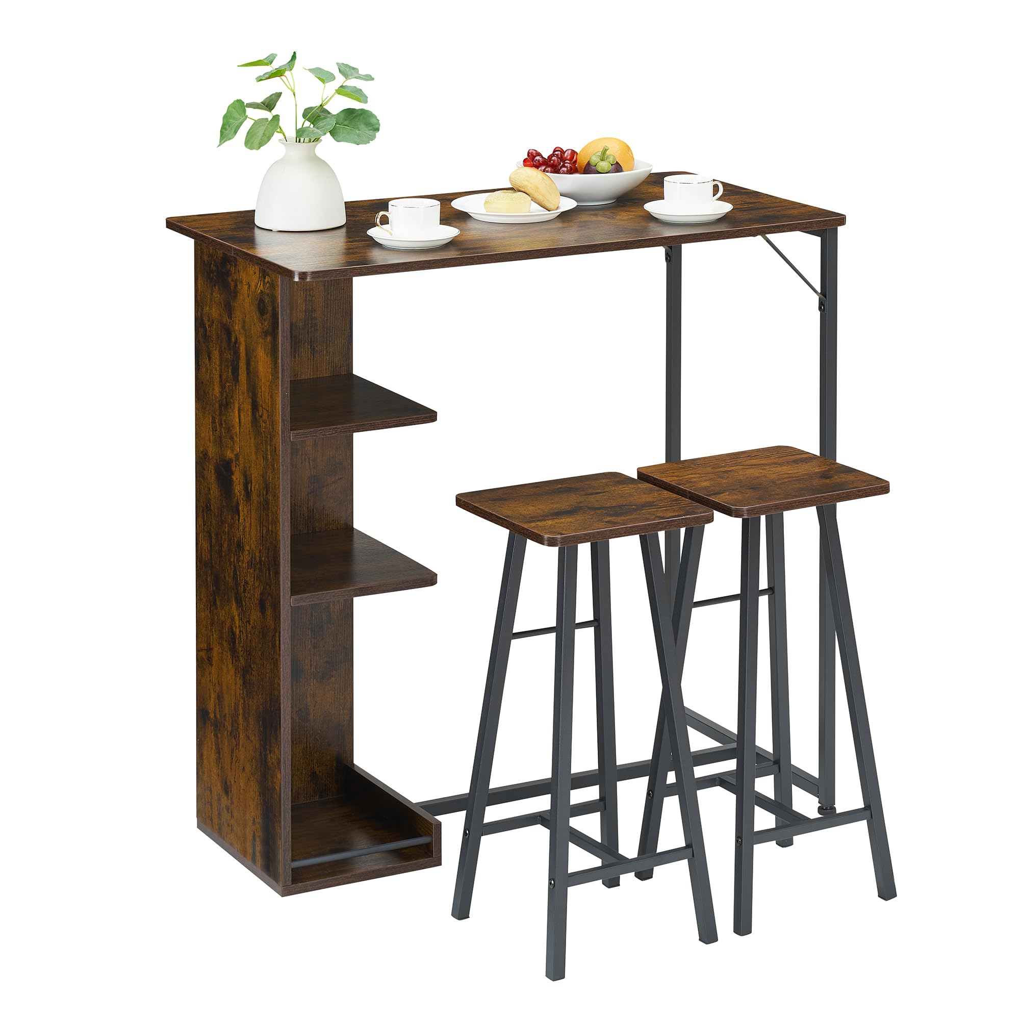 Juego de mesa de bar de 3 piezas, mesa de bar con taburete, juego de comedor de cocina con 2 sillas y 3 estantes, para vivienda, cocina, salón, comedor (retro