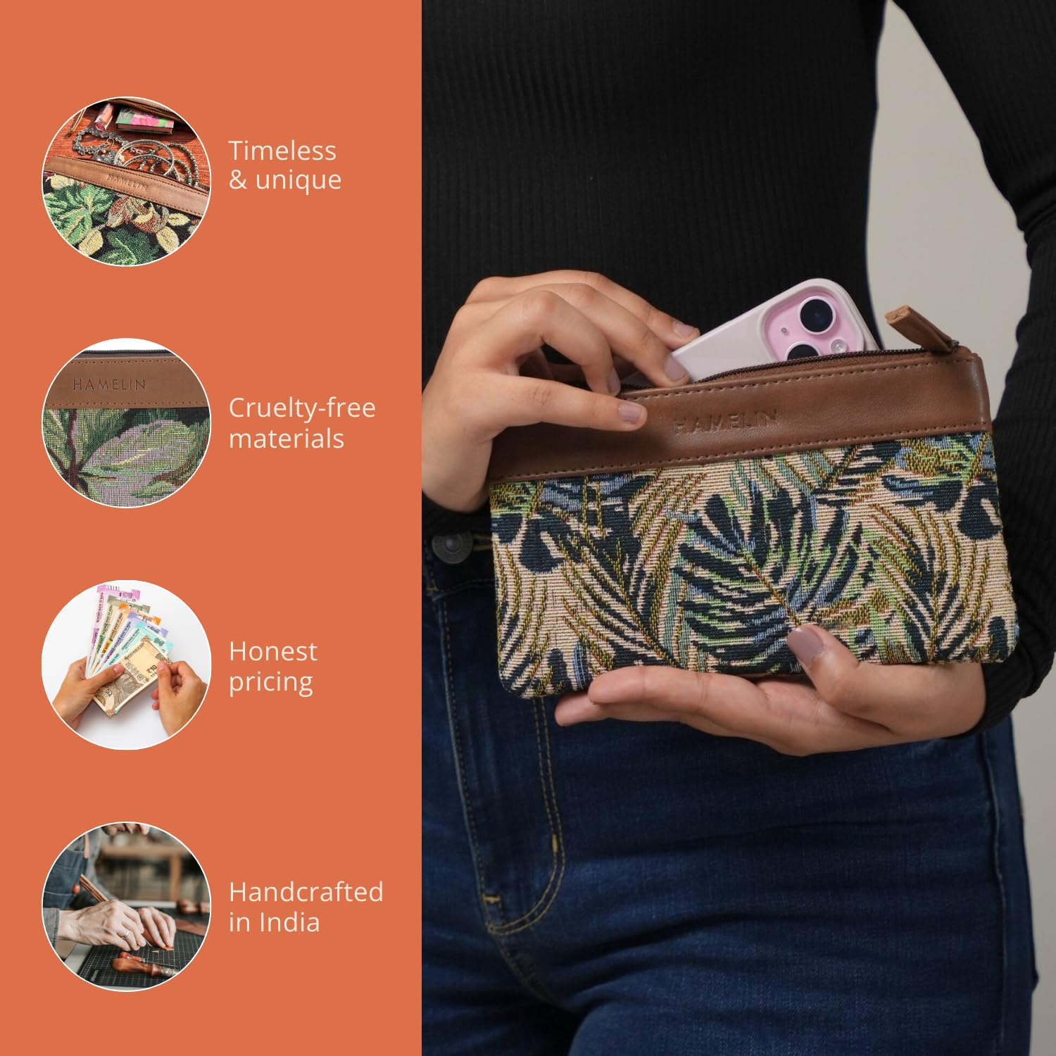 Hamelin Multi-Purpose Pouch | Stylish Vegan Leather Purse for Travel | Pencil, Makeup & Travel Pouch |Small Purse| Travel Organizer | Set of 2 for Women & Girls (Patio)| Ideal Gift for Woman 2