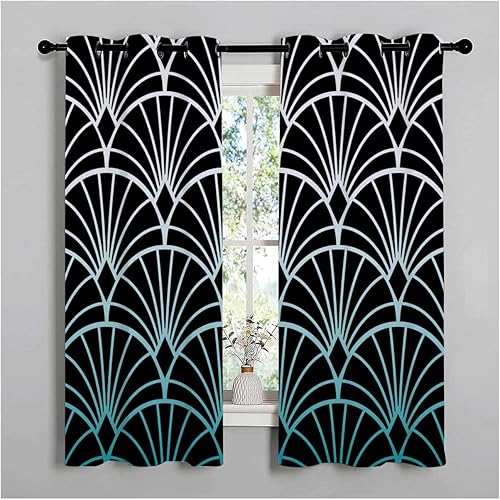 Cortinas para Cuarto White Cyan Gradient Abstract Geometric Lines Door Dividers for Rooms Cortinas para Ventanas De Cuarto 85Inch Width by 108Inch
