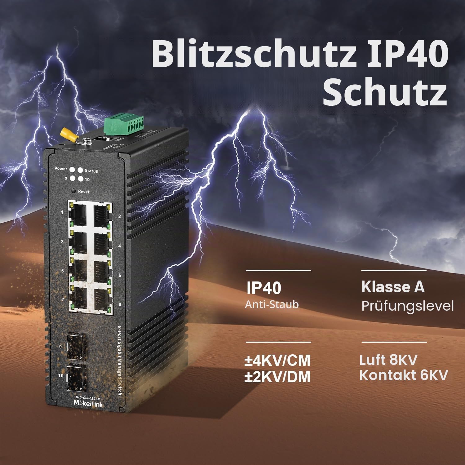 MokerLink 8 Port Gigabit Industrial DIN-Rail Ethernet Switch Managed, 2 SFP Ports, 20Gbps Switching Kapazität, Web L2+ Managed IP40 Netzwerk Switch, mit Netzteil