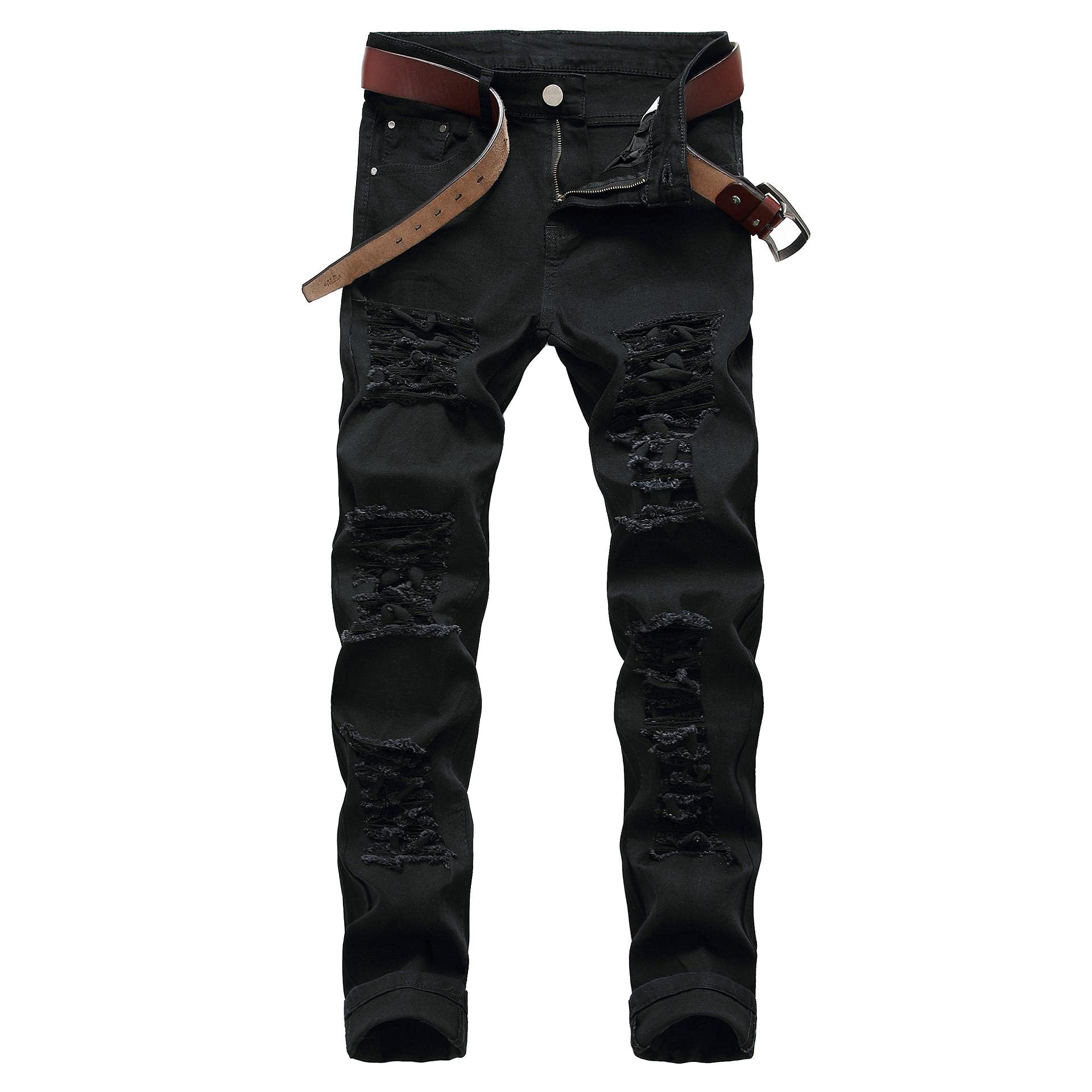 WQZYY&ASDCD Jeans Pantalon Herren Zerrissene Knie Reiner Schnitt Lässige Jeans Loch Lang Hip Hop Schlanke Füße Stretch Plus Größe Trendige Hose