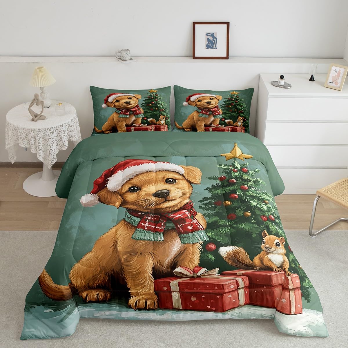 Parure de lit couette Noël Manfei avec taie d'oreiller pour chambre enfant