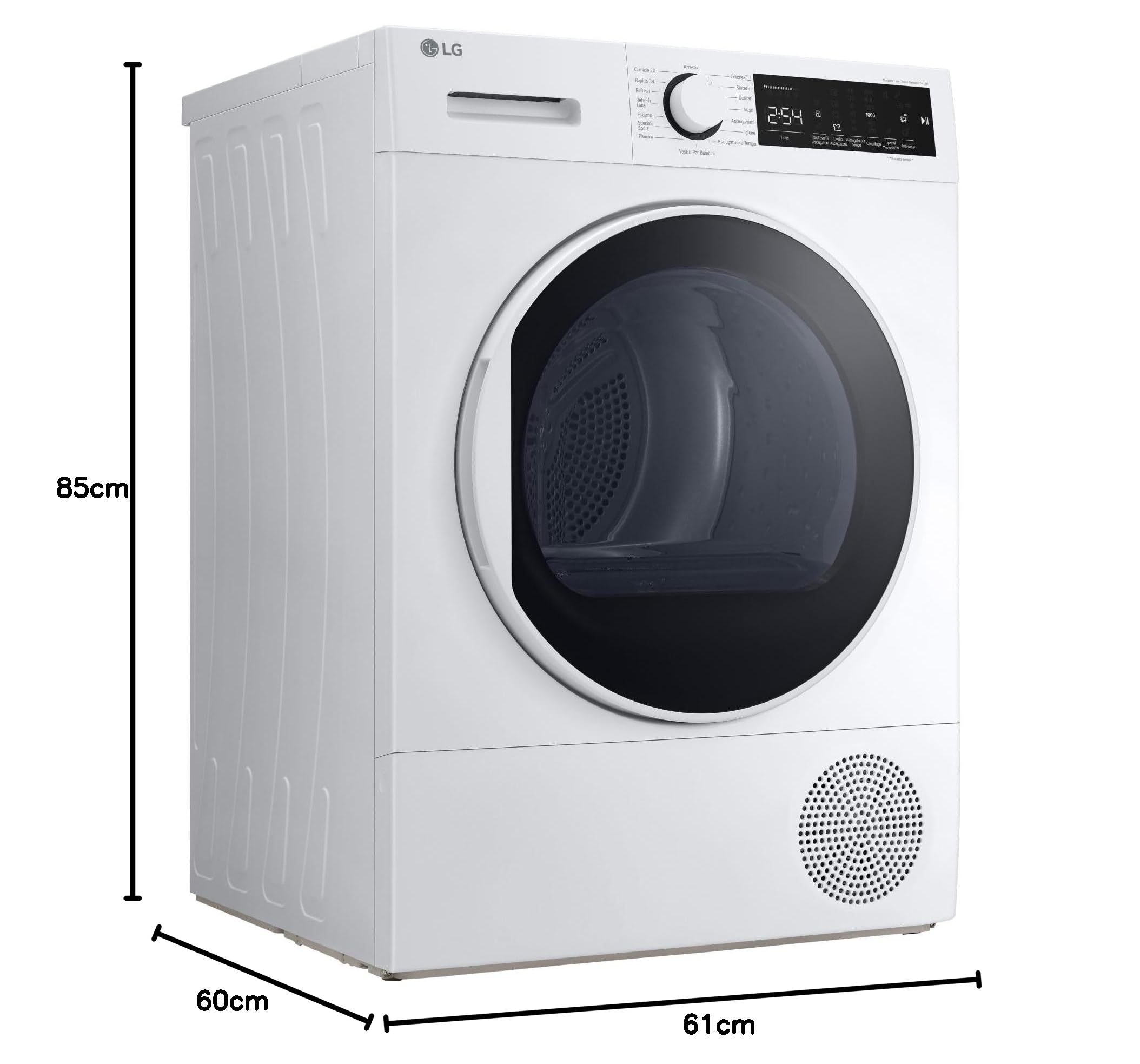LG RH80M3AV6R Asciugatrice a Carica Frontale 8 kg, Serie M3, Classe A++, 600 x 850 x 610 mm, Condensazione con Pompa di calore, Ciclo Igiene, Sensore Asciugatura, Refrigerante R290, Bianca