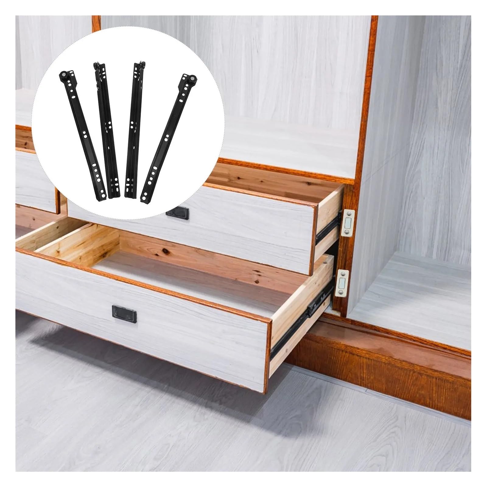 Guías para cajones con cojinetes de bolas montados 1 Par De Guías Cajón Montaje Inferior Alta Resistencia Metal For Muebles Gabinetes Cocina