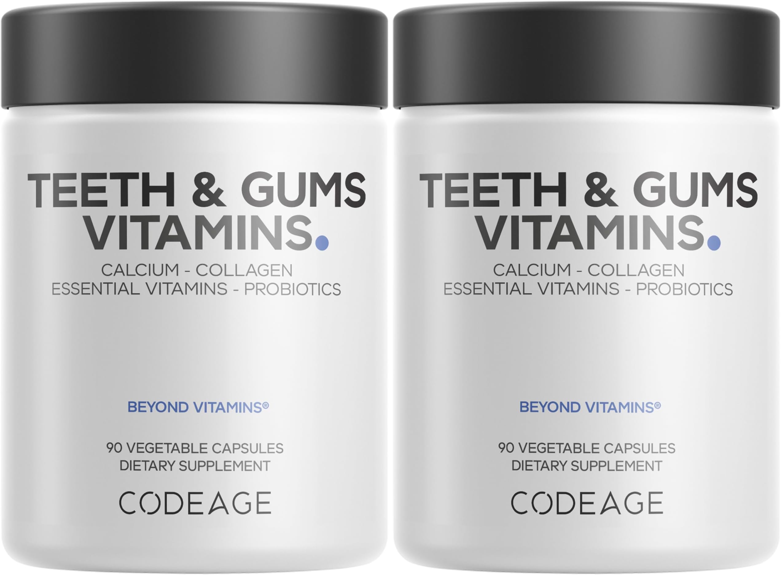 Teeth & Gums Vitamins + Oral Probiotics Supplement for Mouth - Whole Food Calcium, Collagen, Potassium, Vitamin C, D3, K2, Zinc – Oral Care & Dental Multivitamin Supplements - 2 Pack
