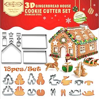 SAKOLLA 18 PCS Gingerbread House Cookie Cutter Set, 3D Stainless Steel Christmas House Fondant Cutter Kit, Including Chris...