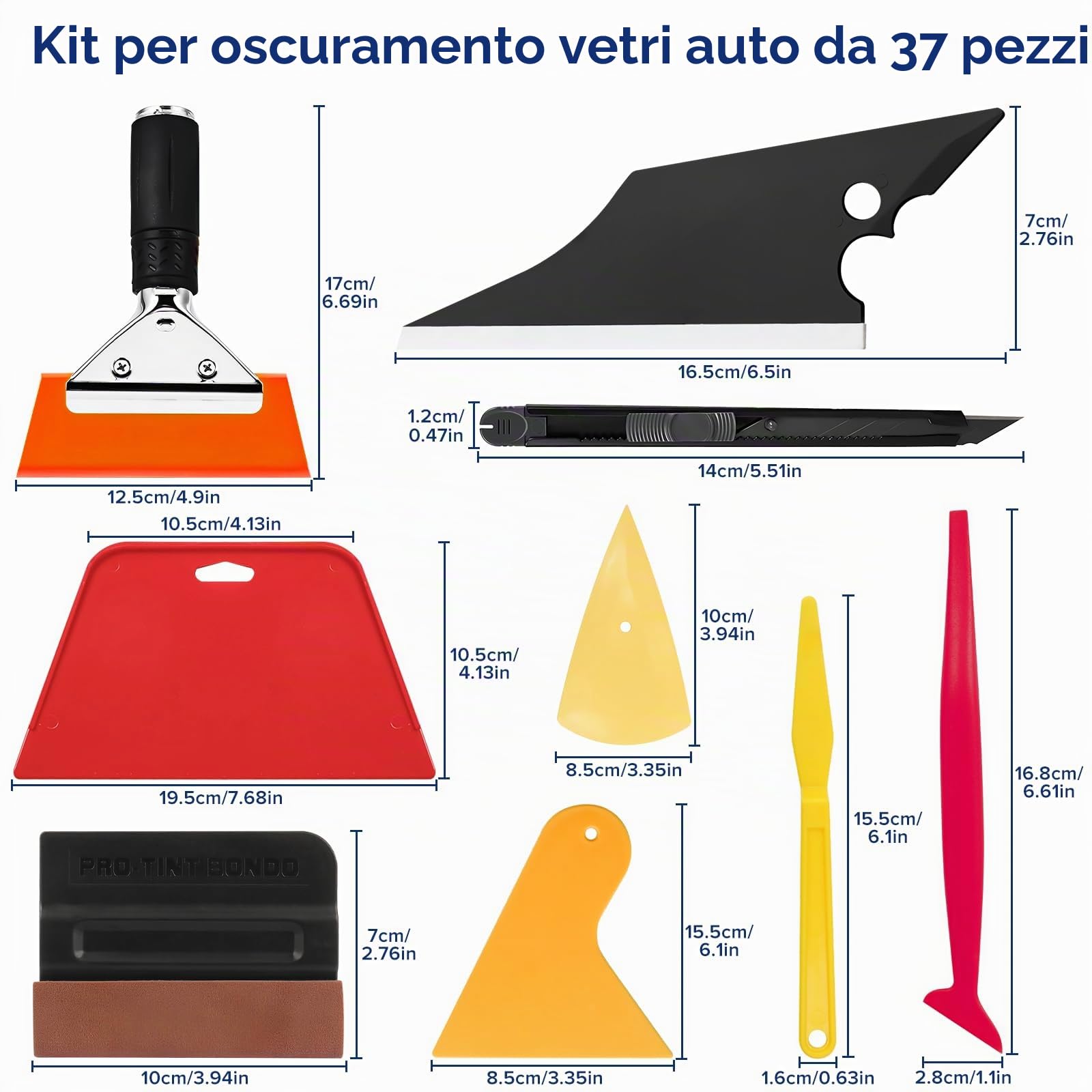 37 Pcs Kit Pellicola Auto con 12 tipi di Spatola per Pellicole Adesive,Vetri Oscurati Auto Kit Wrapping,Car Vinile Kit Wrapping,DIY Oscuramento Vetri Auto Kit,per Installazione Pellicole Auto