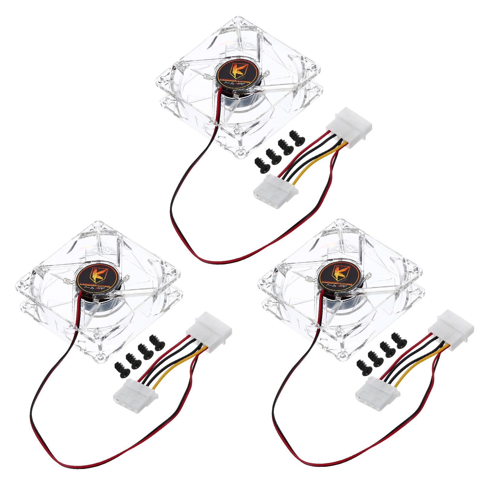 sourcing map 3 ventiladores transparentes para carcasa de computadora de 1800 rpm, 80 mm, 4 pines, LED rojo, ventilador de refrigeración silencioso, 4 LED de 12 V para radiadores de computadora de