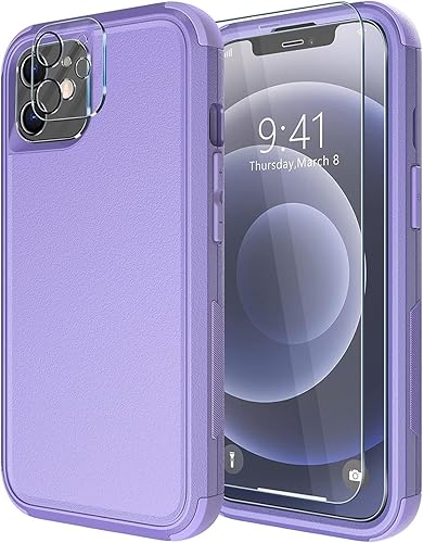 Diverbox Funda para iPhone 12 [a prueba de golpes] [a prueba de caídas] [protector de pantalla de vidrio templado + protector de lente de cámara],