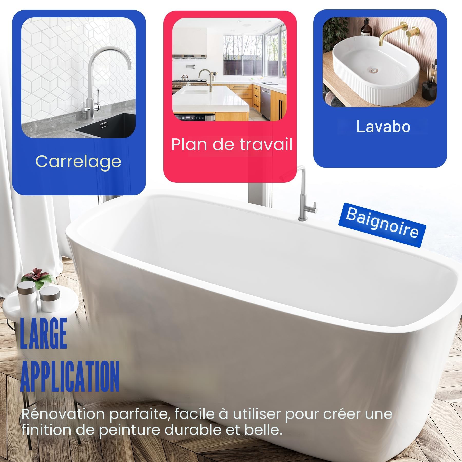 Kit de Rénovation de Baignoire et Carrelage - Peinture pour Carrelage Blanc Satiné avec Outils pour Baignoire, Lavabo, Plan de Travail pour Salle de Bain et Cuisine, Céramique, Porcelaine (500g)