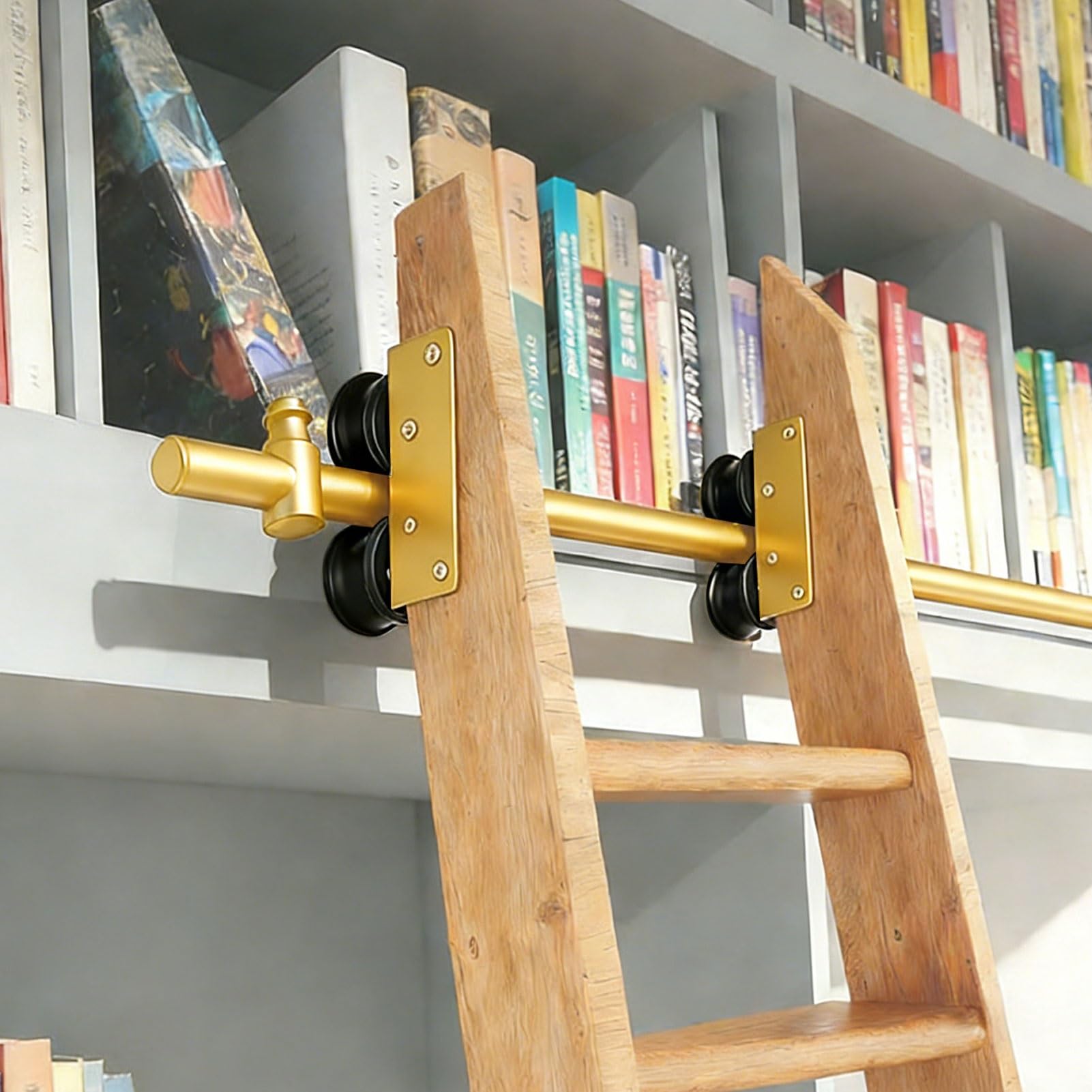 MRVAKDYDI Retractable Rolling Library Ladder Rails Kit, 300LB Carbon Steel Sliding Ladder Hardware Kit No Ladder Home Loft Warehouse 3-24ft(19.7ft/600cm Track kit)