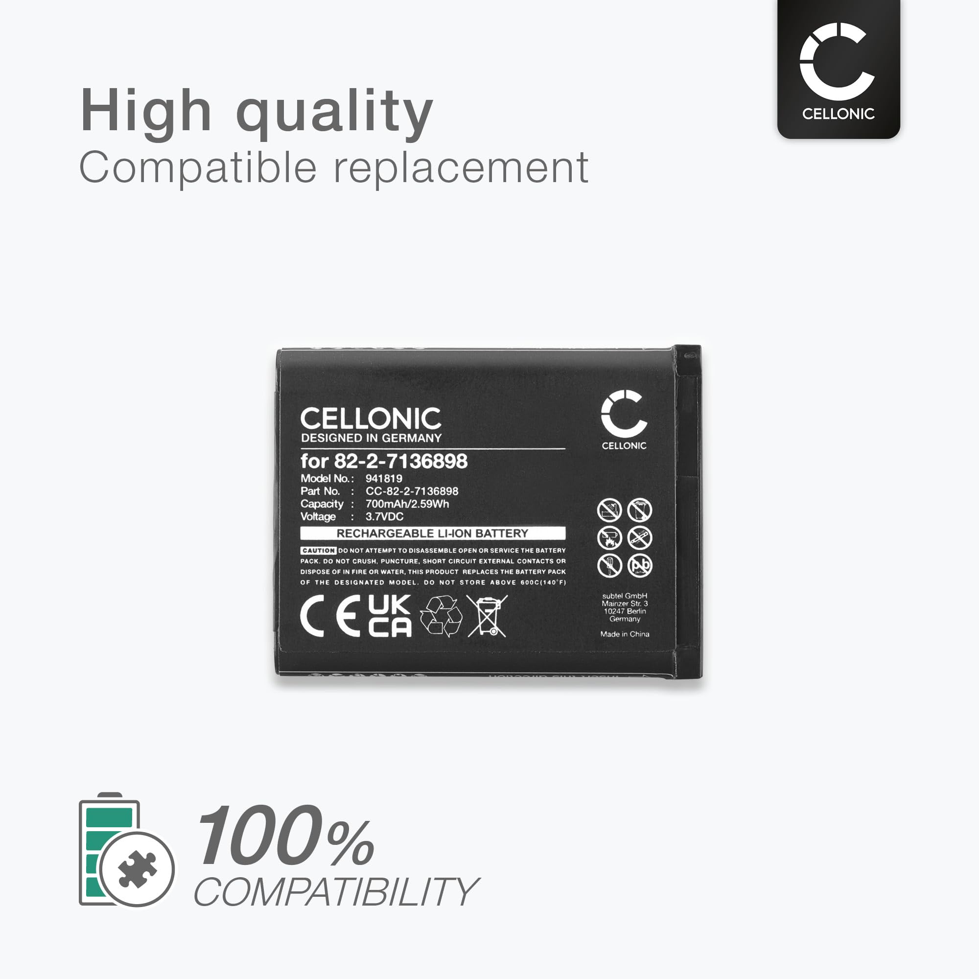 CELLONIC® Bateria 82-2-7136898 700mAh kompatybilna z SteelSeries Arctis Nova Pro, 61527 Naprawa Bezprzewodowy zestaw słuchawkowy audio, wymienny akumulator