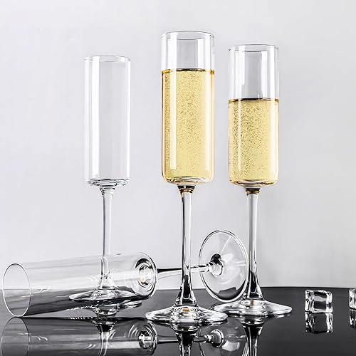 Miniatura 6 de Copas de champán con borde de 6 onzas, juego de 12 copas de champán con tallo largo, copas de vino espumosas y regalo elegante para el hogar, boda,