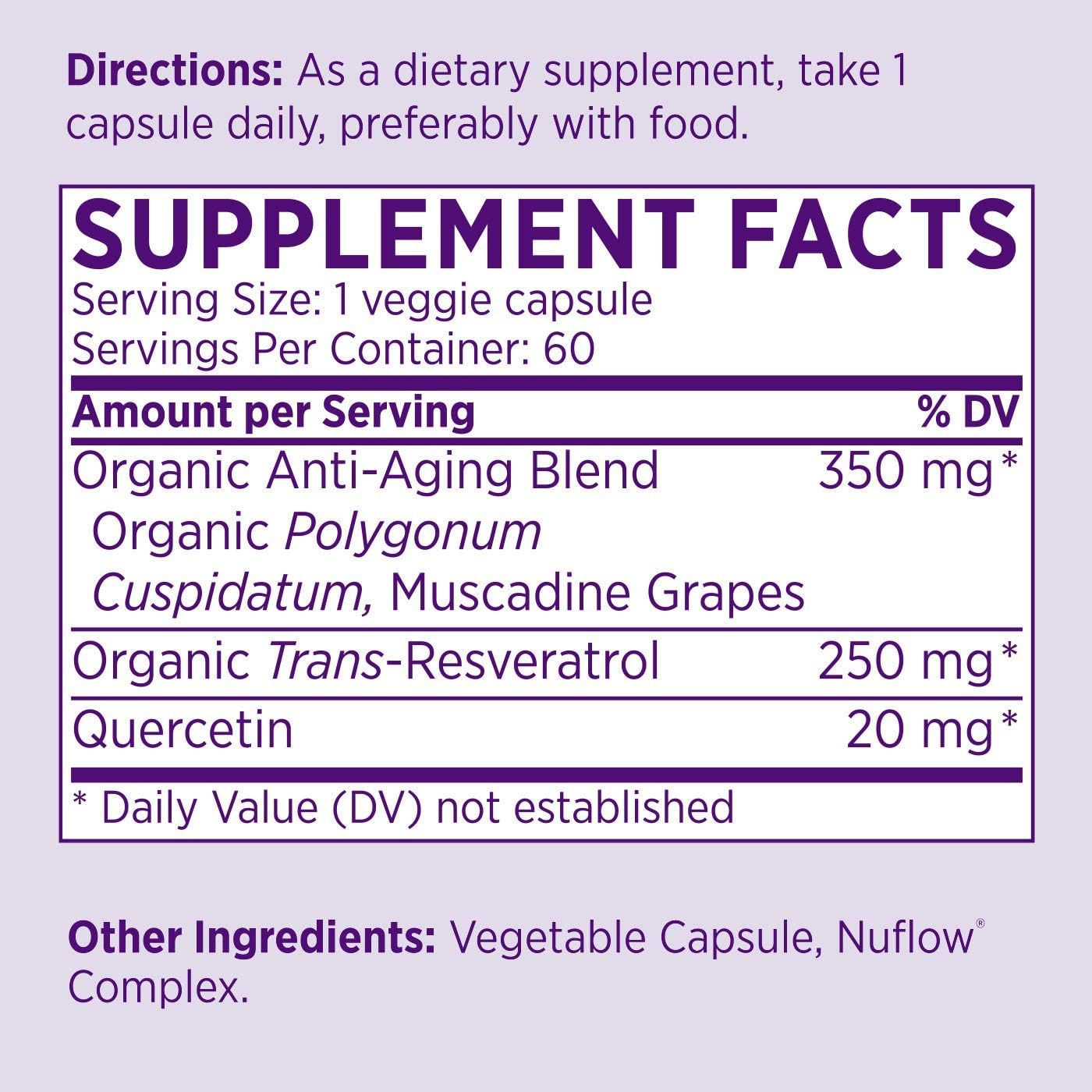 Buy NAOMI Organic Trans Resveratrol Supplement 250mg with Quercetin