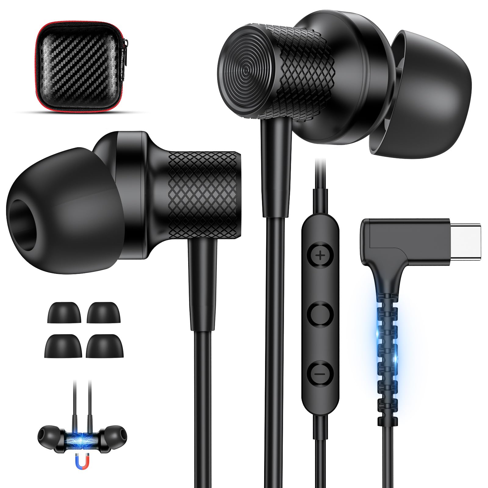 USB C Headphones for iPhone 18 Pro Max 17 16 15/iPad Air 8 7 Black