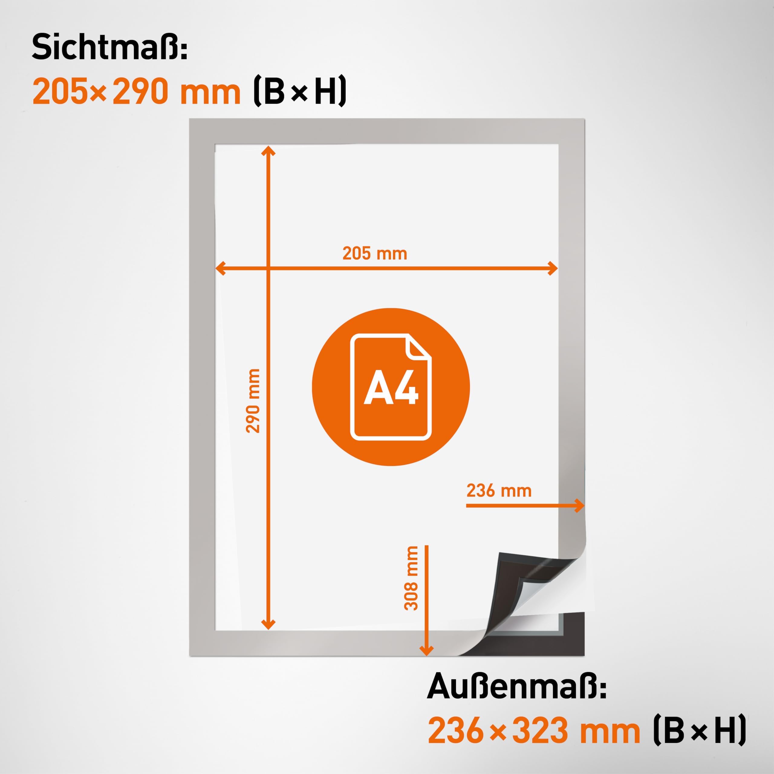 Durable Info-Rahmen Duraframe (A4, selbstklebend mit Magnetverschluss) 10 Stück, silber, 488223