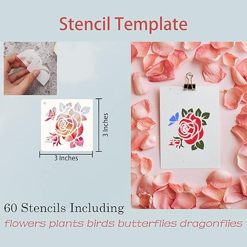 Miniatura 2 de Aixoom Plantillas de plástico reutilizables para pintar plantas y flores, 60 plantillas de plástico reutilizables de 3 x 3 pulgadas para pintar