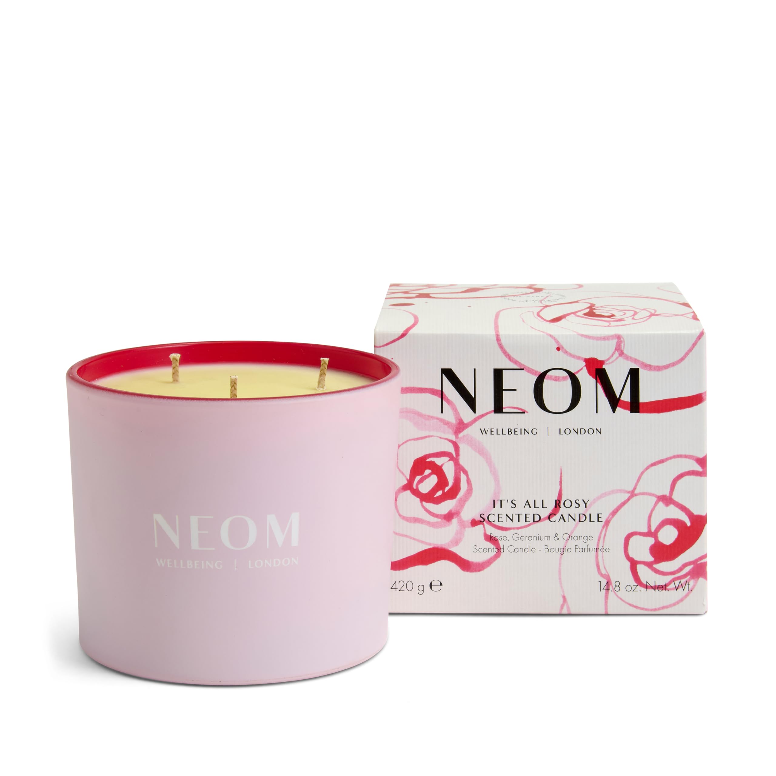 It's All Rosy Scented Candle 420g (3 Wick) I Rose, Geranium and Orange I 100% Naturally Derived Wax I 11 Essential Oils I Uplift Your Mood I Valentine Gift I Cruelty Free