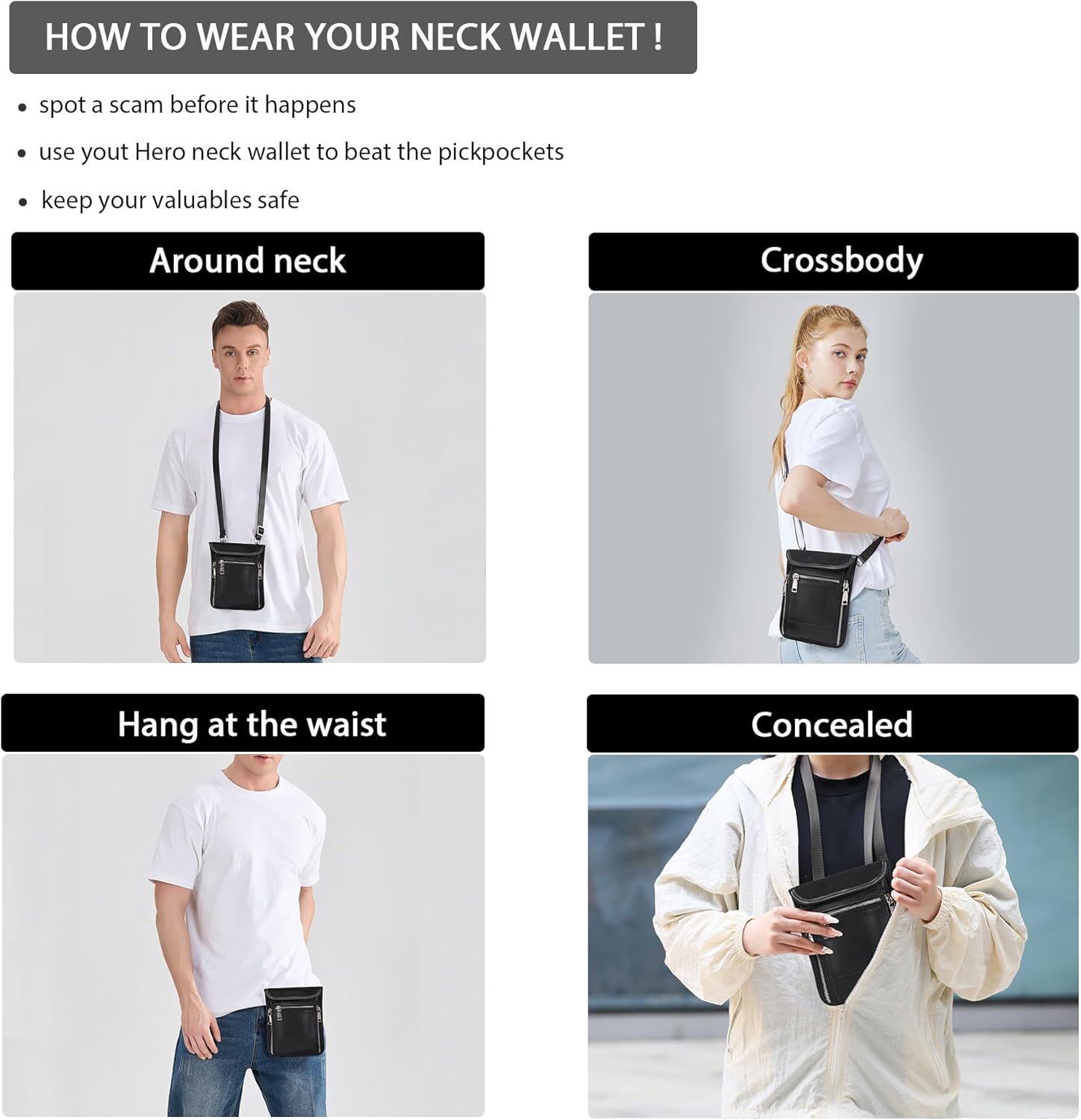 LANNSYNE Leather Travel Wallet, Neck Wallet Travel Pouch and Passport Holder for Men and Women Keep Valuables Safe - Image 4