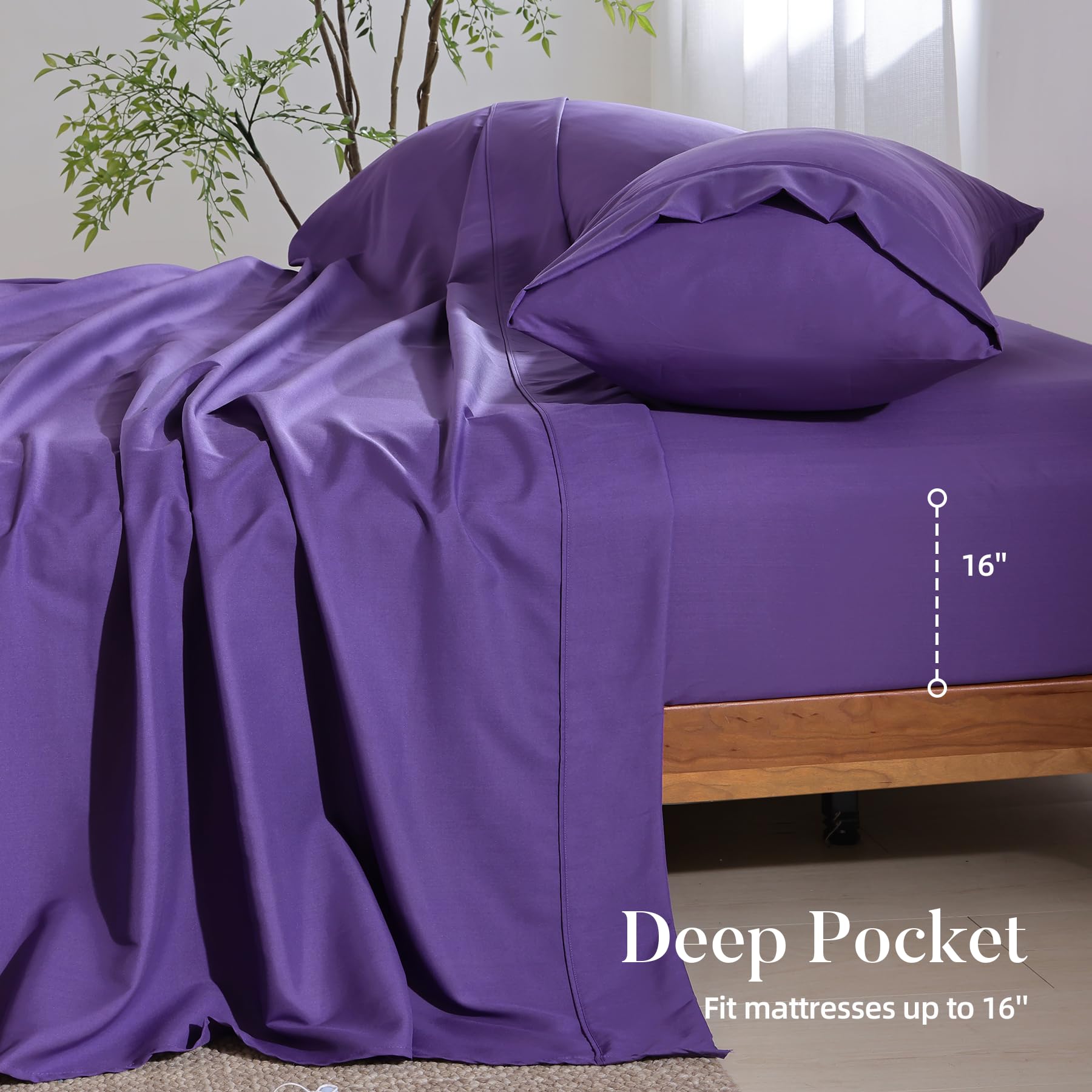 Yawfold Cooling Sheets 4-Piece Set - 100% Bamboo Viscose, Silky Soft & Breathable, Oeko-Tex Certified