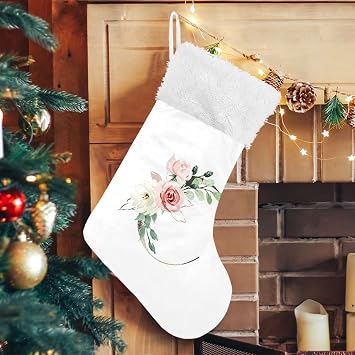 Oyihfvs Floral Alphabet Monogrammed Navy Letter Christmas Stockings, 2 PCs Large Faux Fur Cuff Gift Stockings Decorations for Xmas Party Home Family Stairs Holiday 12 x18