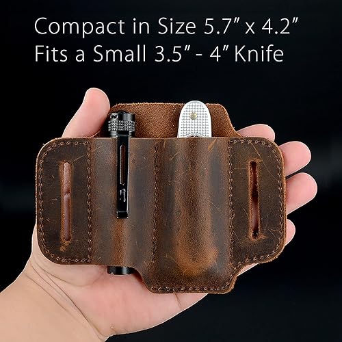 Miniatura 5 de Funda organizadora de cuero EDC para cinturón multiherramienta plegable herramientas de linterna táctica, bolsa de bolsillo EDC para cuchillos EDC.