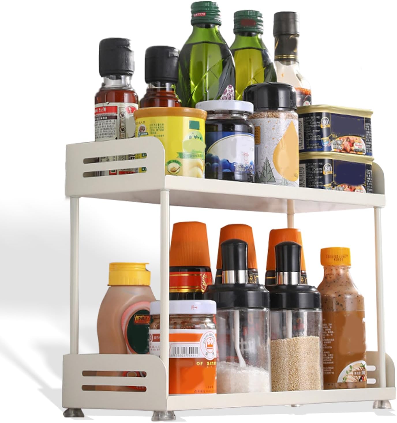 2-Tier Countertop Organizer Shelf – Functional Storage Rack for Kitchen, Bathroom, Vanity, Bedroom & More – Ideal for Spices, Toiletries, Skincare, and Makeup (Cream yellow)