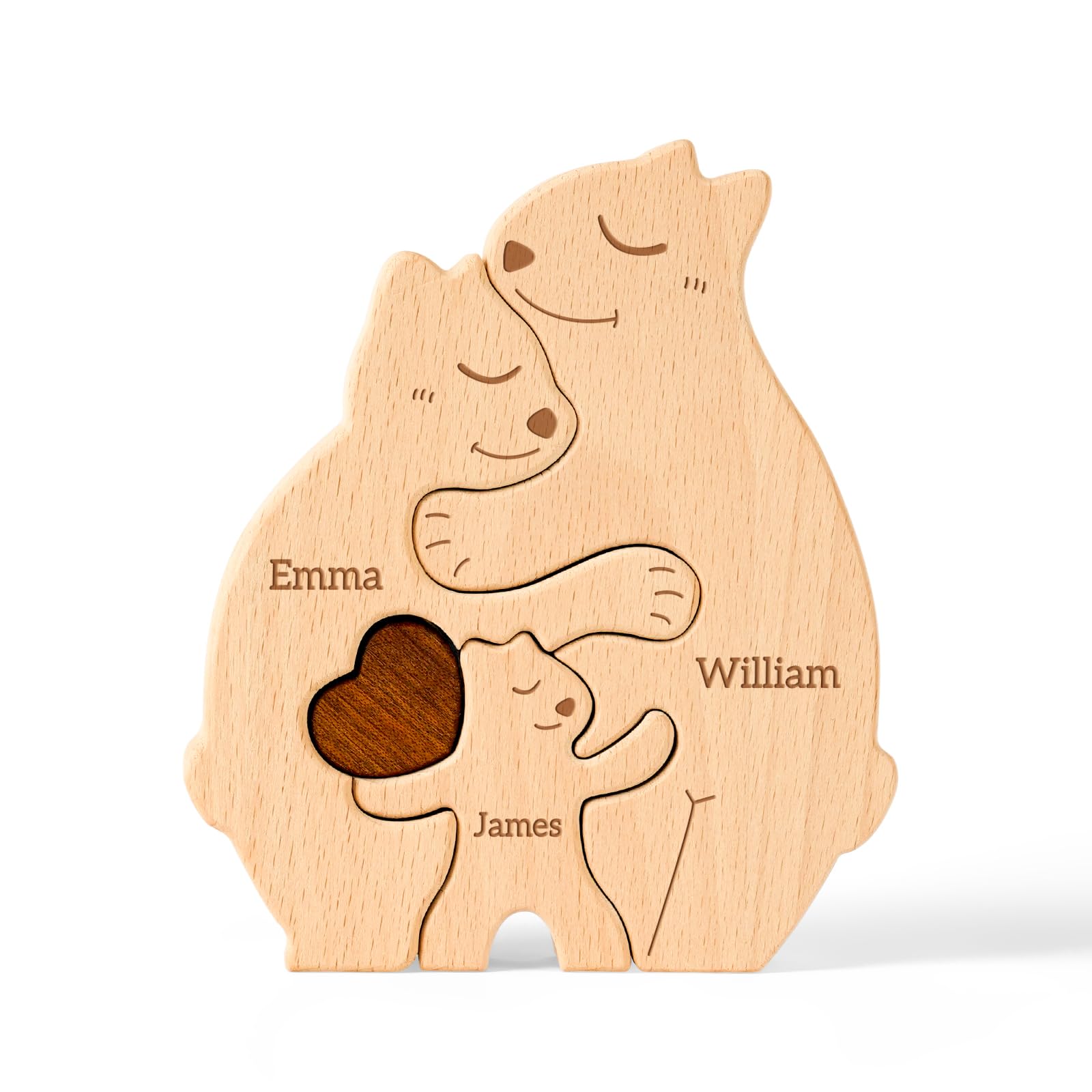 Customizedbee Wooden Bears Family Puzzle, Personalized Puzzles with 2–5 Names, Father's Day Mother's Day Birthday Personalized Gifts for Mom Dad Kids
