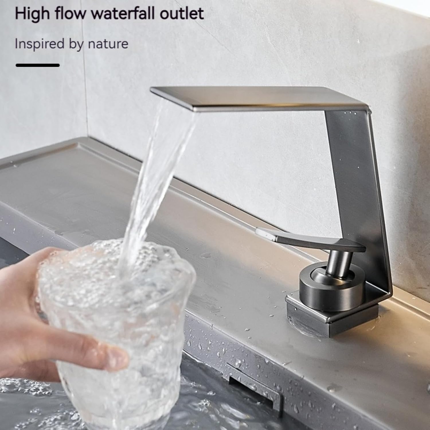 Bathroom Waterfall Matte Black Faucets, RV Restroom Basin Bar Lavatory Kitchen Commercial Vanity Sinks Water Replacement, Peerless Unique Modern 6 Inch Brass One 1 Hole Single Handle Spout