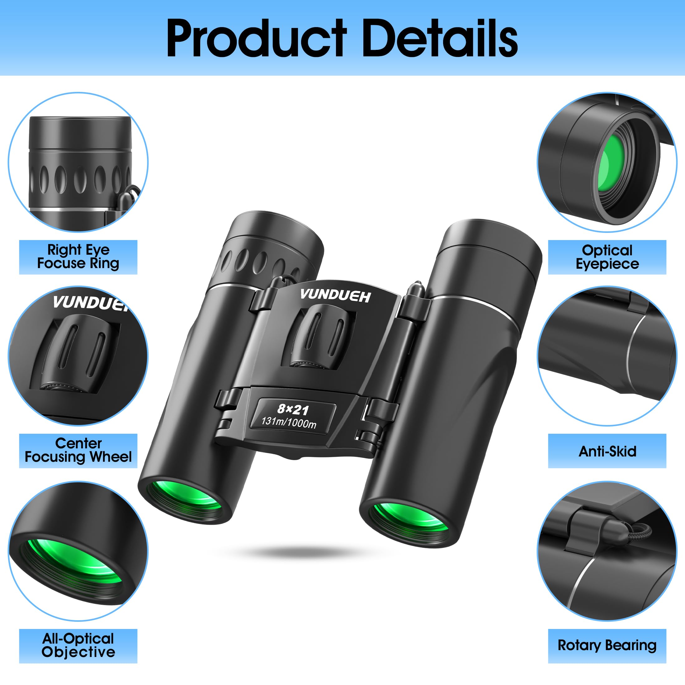Binoculares compactos HD para adultos y niños, pequeños prismáticos de alta potencia con visión nocturna clara y con poca luz, mini bolsillo ligero e impermeable binoculares para caza, observación de 8
