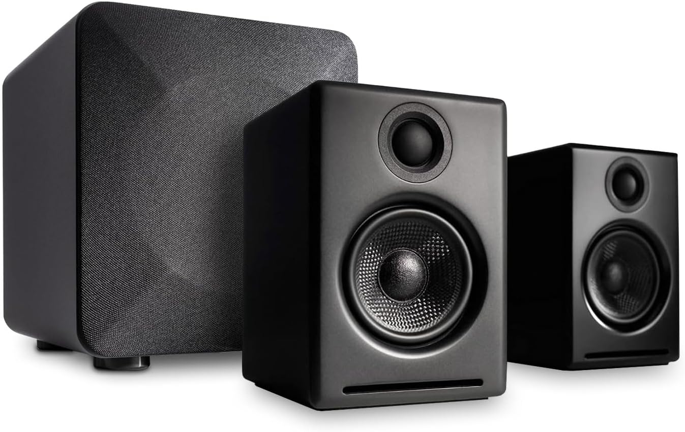 Audioengine A2 Black 24 Bit Pc Speakers for Desktop and S6 Gray Subwoofer for Music Gaming Movies Studios Dorms Bedrooms Offices