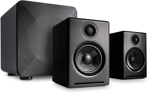Audioengine Altavoces A2 negros de 24 bits para escritorio y subwoofer gris S6 para juegos de música, películas, estudios, dormitorios, oficinas