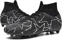 Chuteiras de futebol unissex masculinas, branco/preto/azul FG/AG, cano alto, botas de futebol para jovens e treinamentos profissionais, Preto, 4